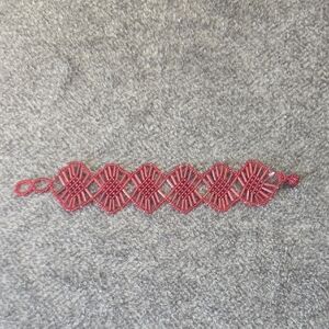 Handmade Red Macramé Bracelet - Women's Fashion Jewelry